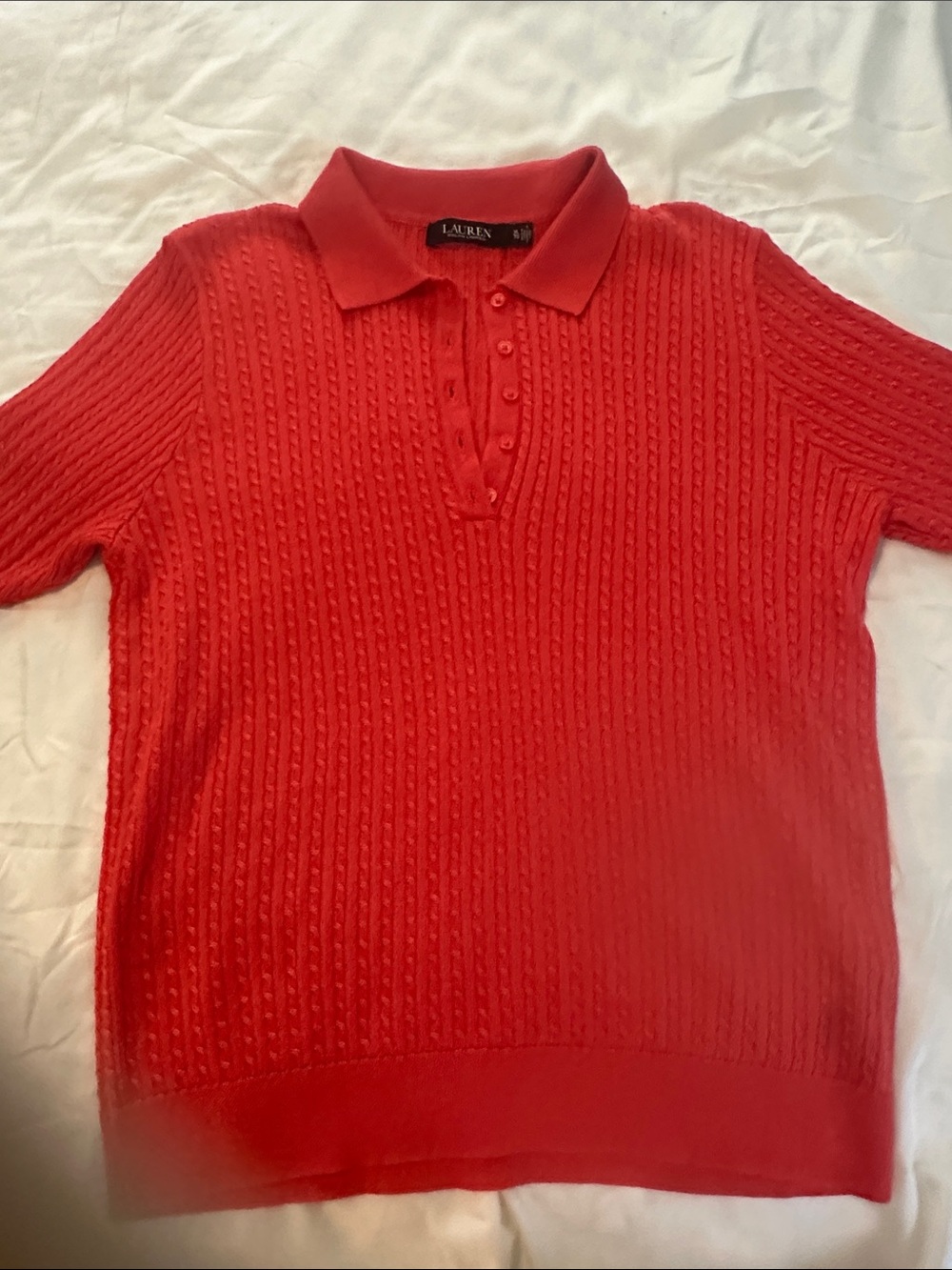 Lauren Ralph Lauren Coral-Red Cable Knit Polo Sweater